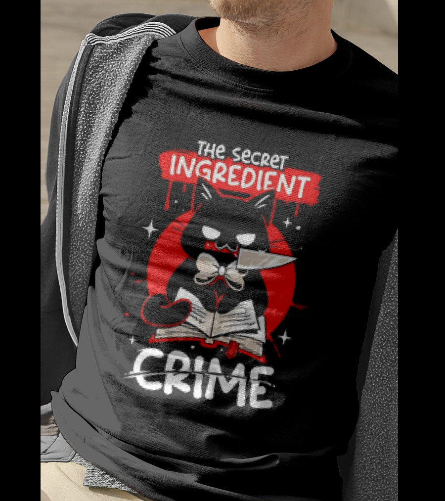 The Secret Ingredient Cat With Knife And Book Is Crime T-Shirt