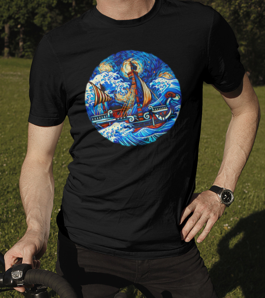 Going Merry One Piece Pirate Ship Van Gogh Wave T-Shirt