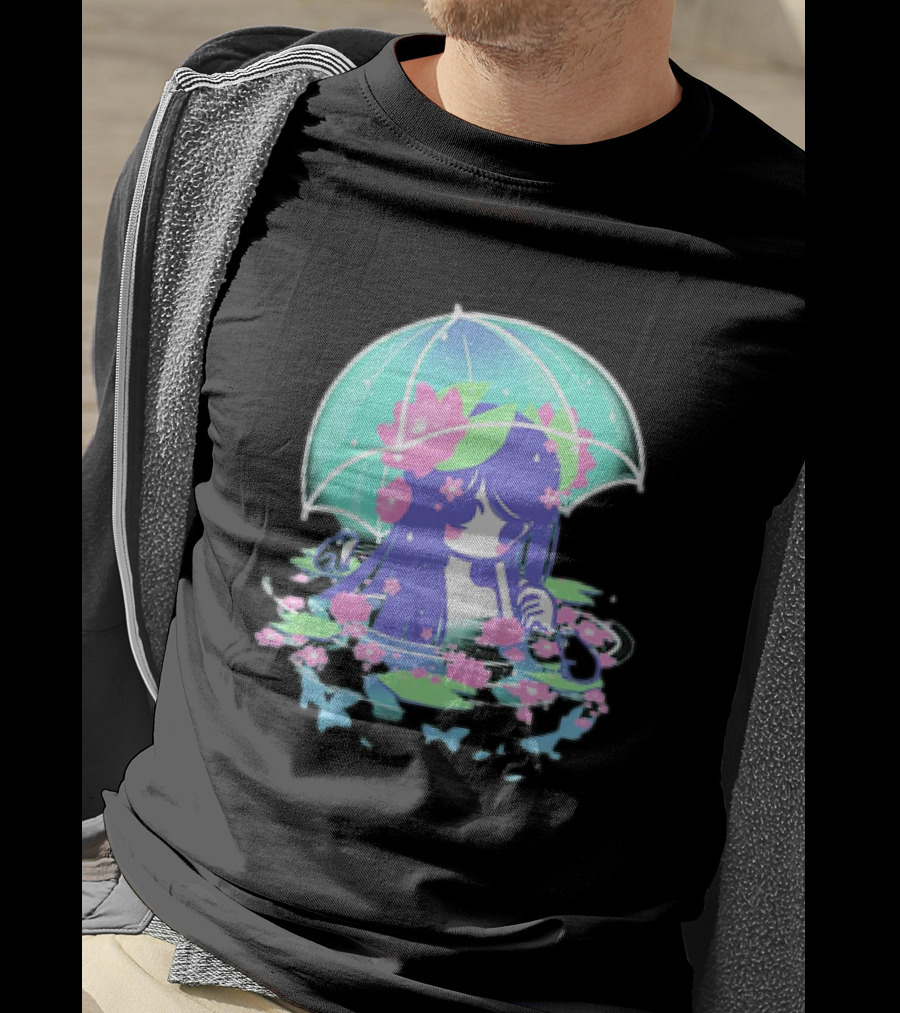 Miski Soaked Floating Girl With Umbrella And Flowers T-Shirt