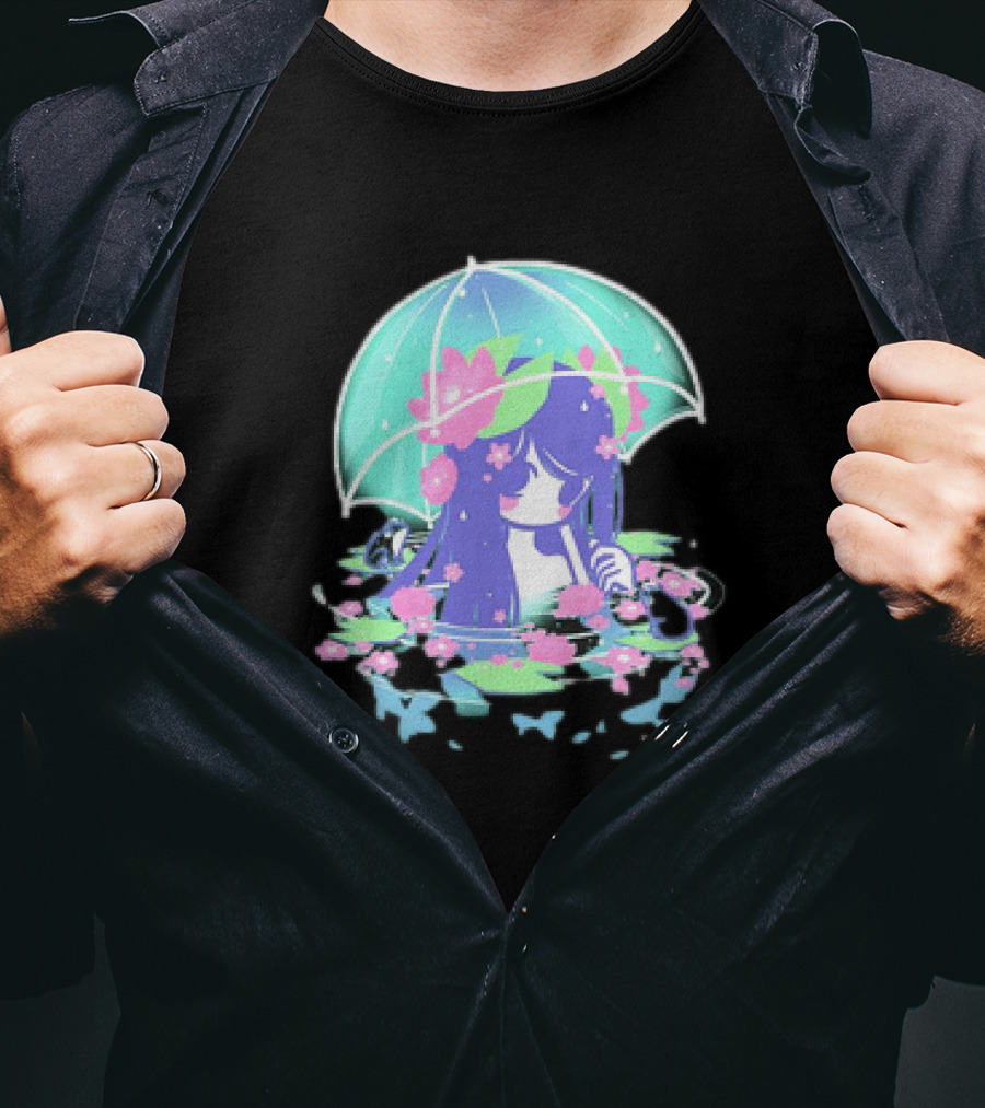 Miski Soaked Floating Girl With Umbrella And Flowers T-Shirt