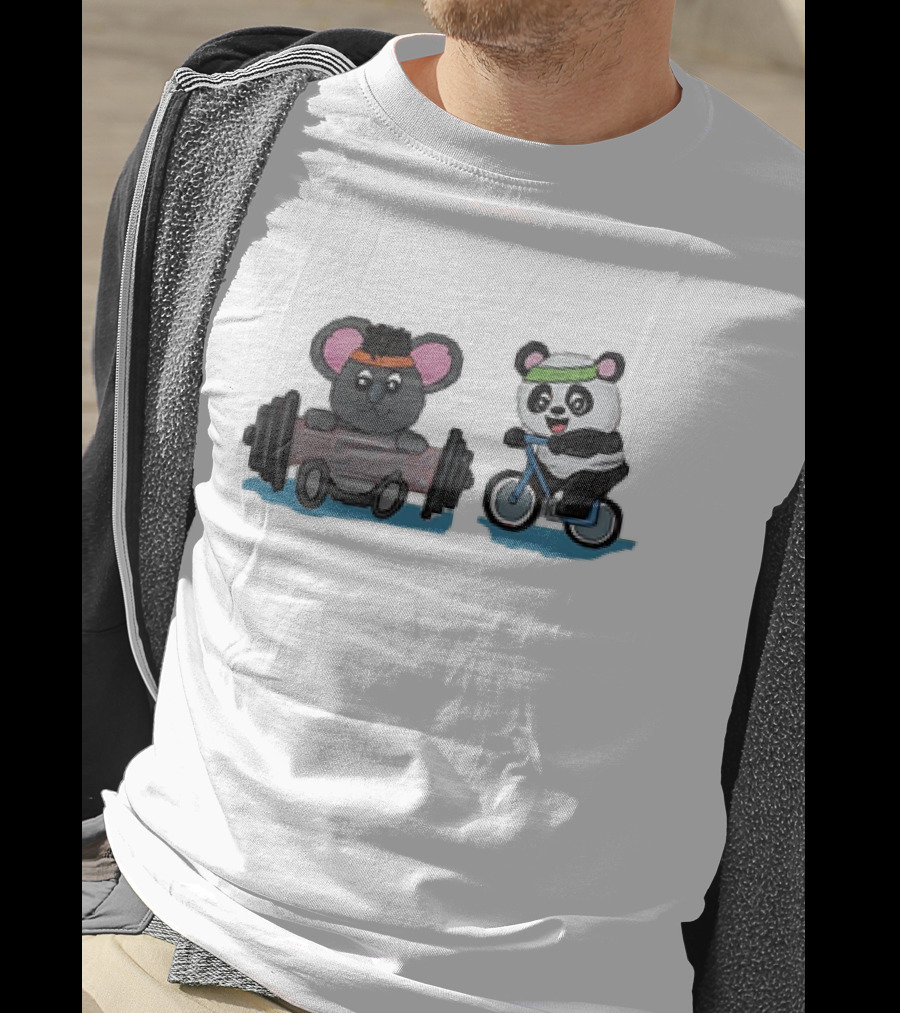 Koala Lifting Weights And Panda Riding Bicycle Together T-Shirt