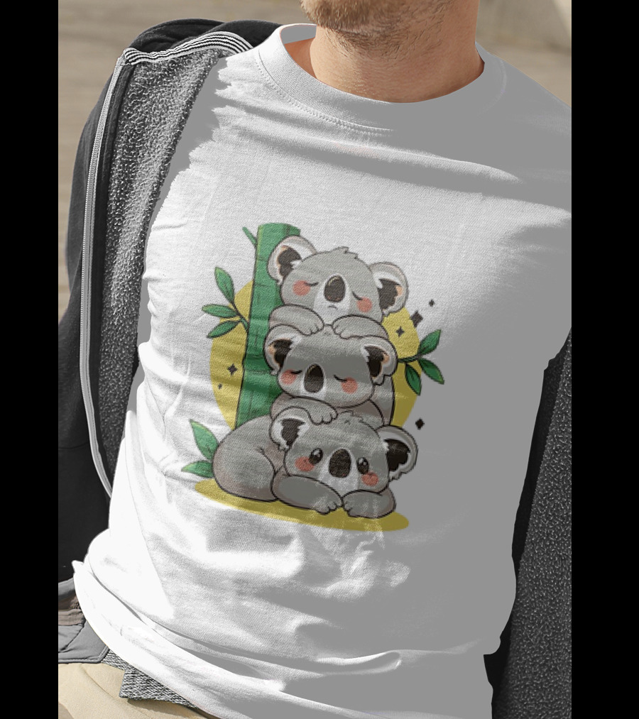 Koala Stack Trio With Bamboo And Leaves T-Shirt