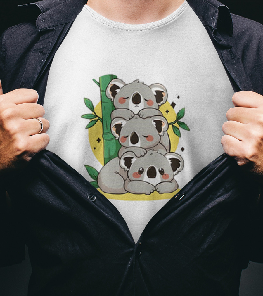 Koala Stack Trio With Bamboo And Leaves T-Shirt