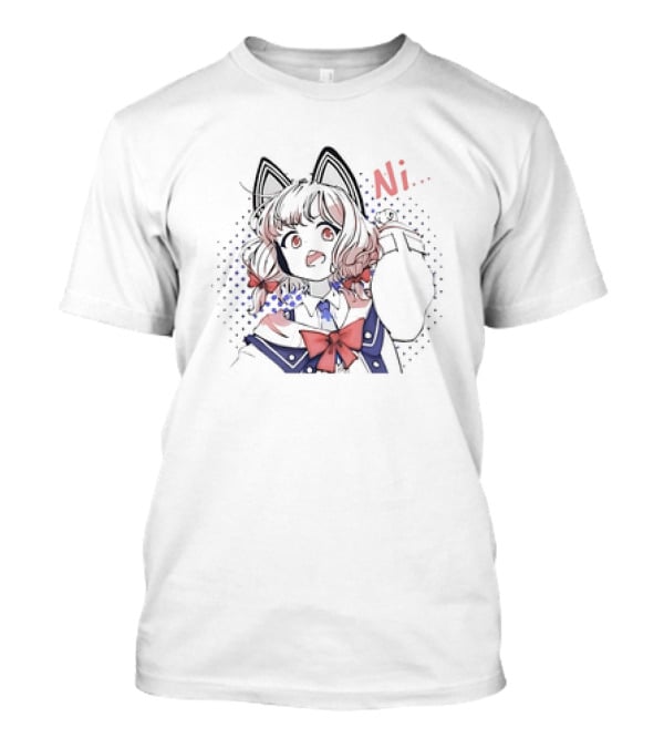 Momoi Ni Cat Ears Girl With Red Bows And Polka Dot T-Shirt