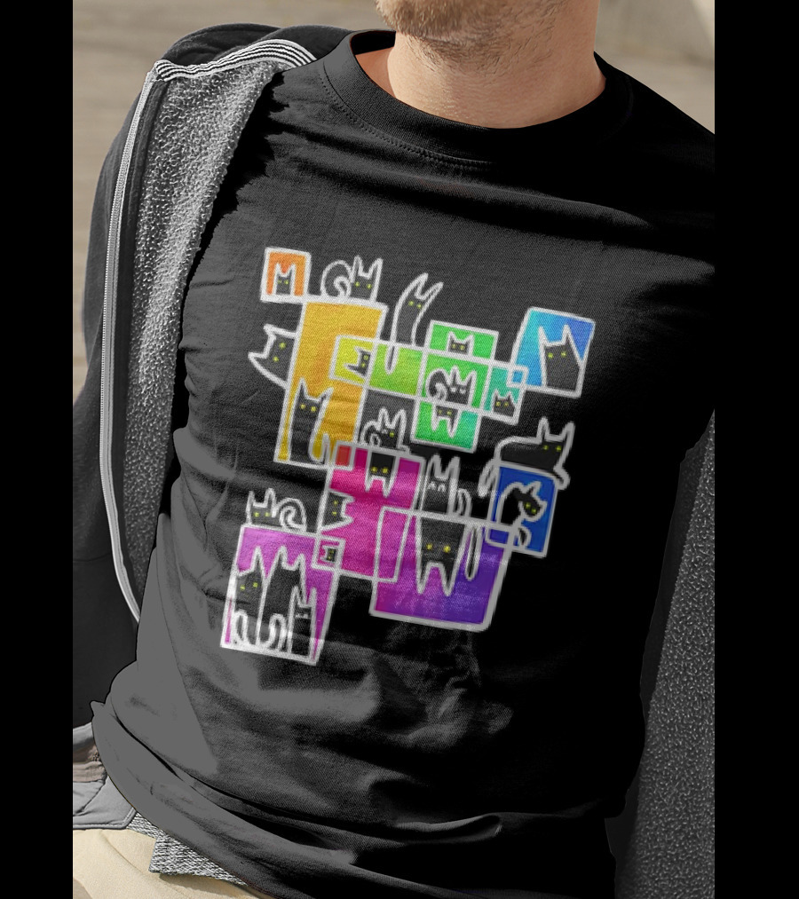 Cats Kitty Warp Rainbow Tetris Blocks T-Shirt