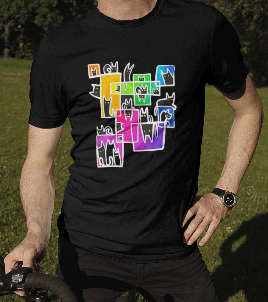 Cats Kitty Warp Rainbow Tetris Blocks T-Shirt