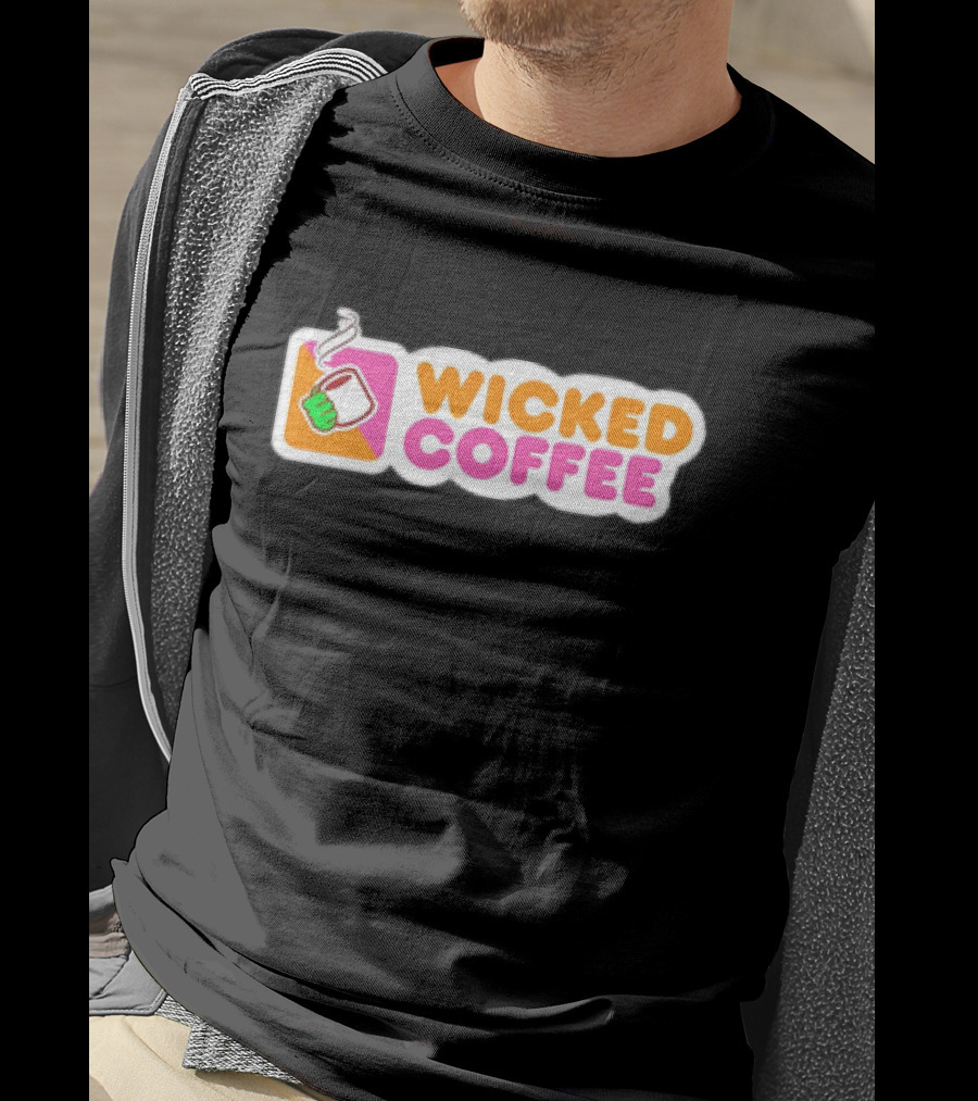 Wicked Coffee With Steaming Cup Emoji In Bold Pink And Orange Letters T-Shirt