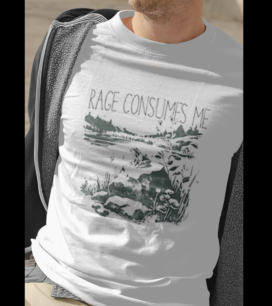 Rage Consumes Me Frog On Rock Lakeside Nature Scene T-Shirt