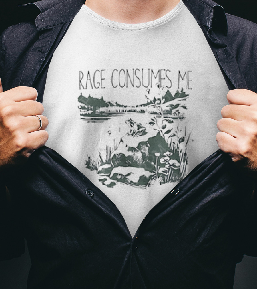 Rage Consumes Me Frog On Rock Lakeside Nature Scene T-Shirt