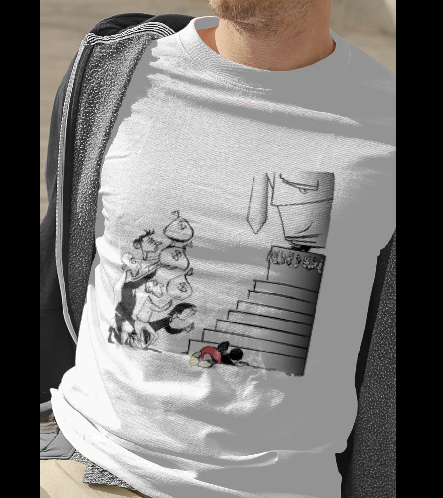 Mickey Mouse Money Bags Cartoon Stairs Political Satire T-Shirt