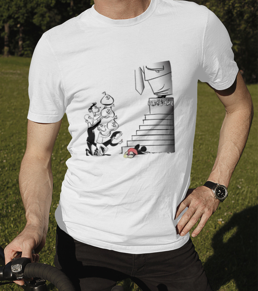 Mickey Mouse Money Bags Cartoon Stairs Political Satire T-Shirt