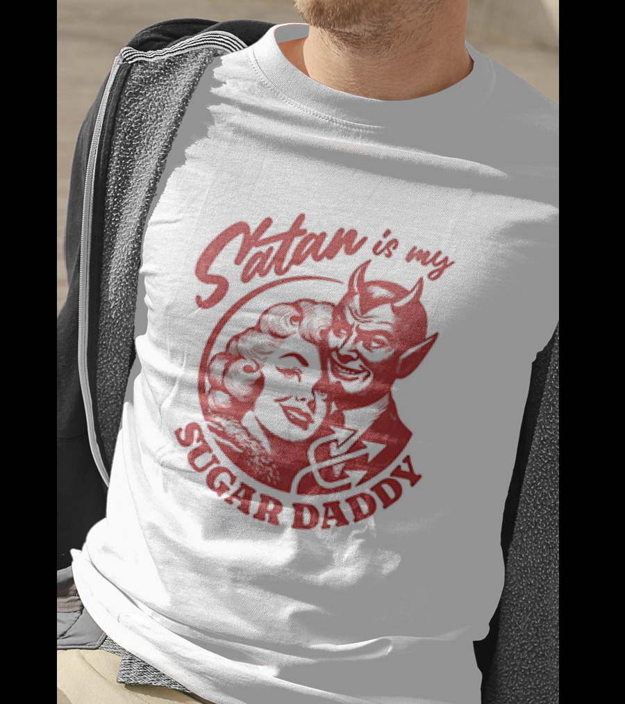 Satan Is My Sugar Daddy Retro Devil Couple T-Shirt