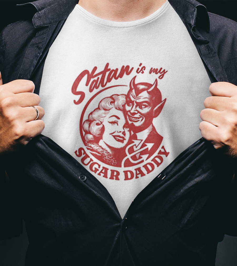 Satan Is My Sugar Daddy Retro Devil Couple T-Shirt