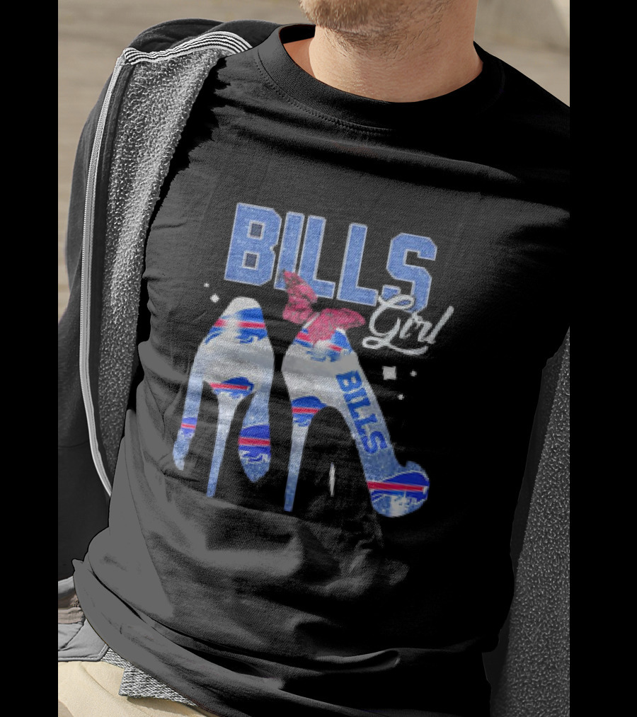 BILLS Girl Glitter Heels With Buffalo Logo And Pink Bow T-Shirt