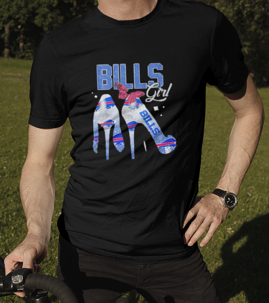 BILLS Girl Glitter Heels With Buffalo Logo And Pink Bow T-Shirt