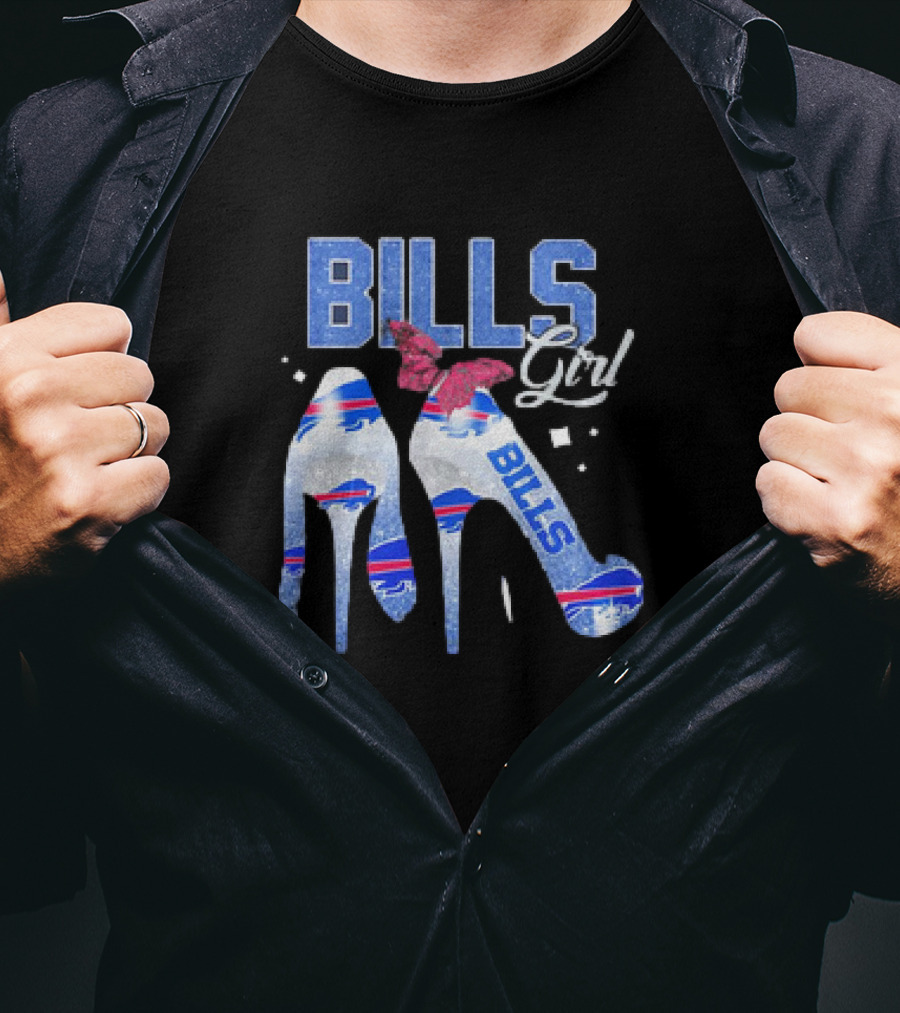 BILLS Girl Glitter Heels With Buffalo Logo And Pink Bow T-Shirt
