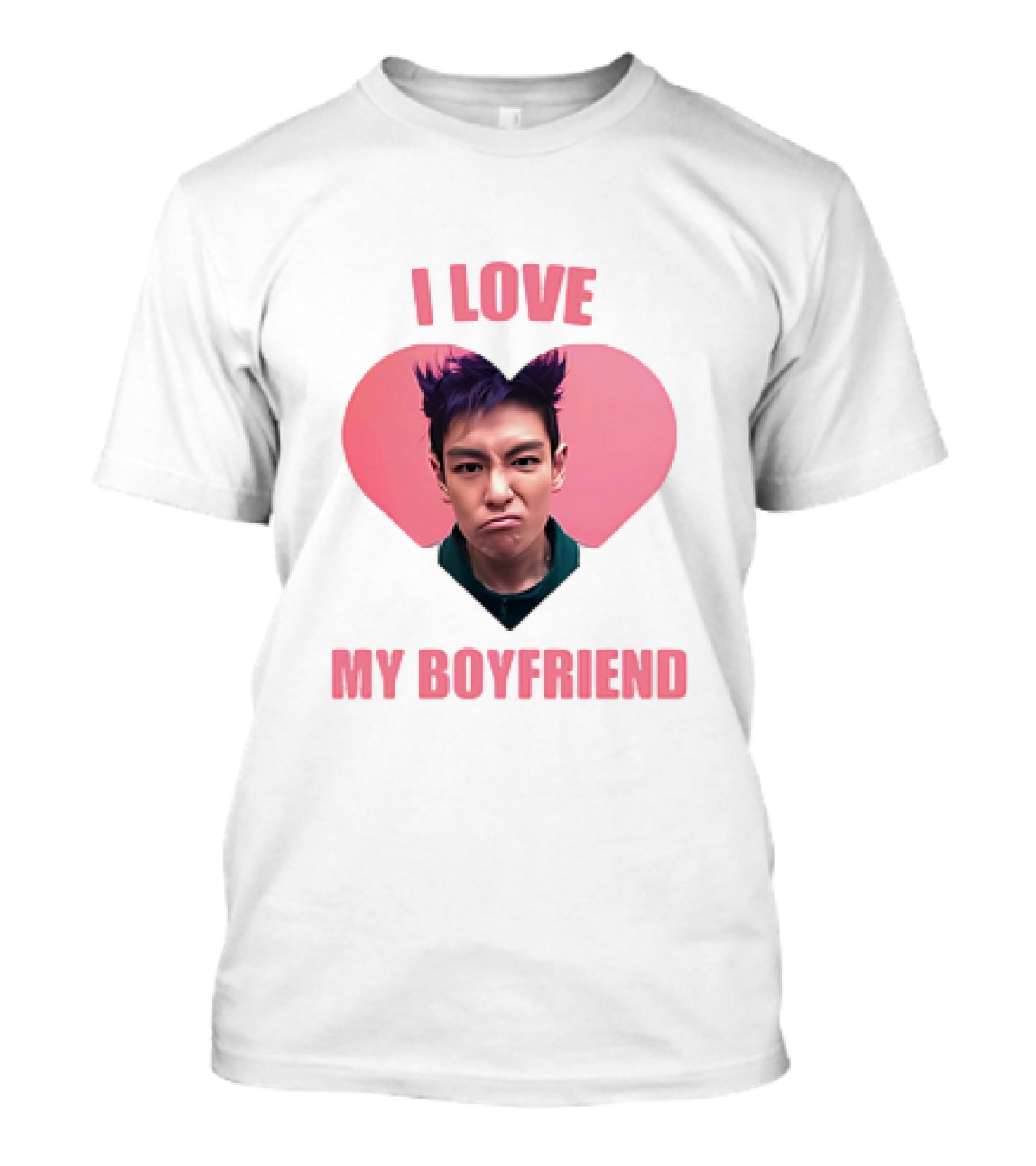 I LOVE MY BOYFRIEND Heart Face Pink Hair T-Shirt