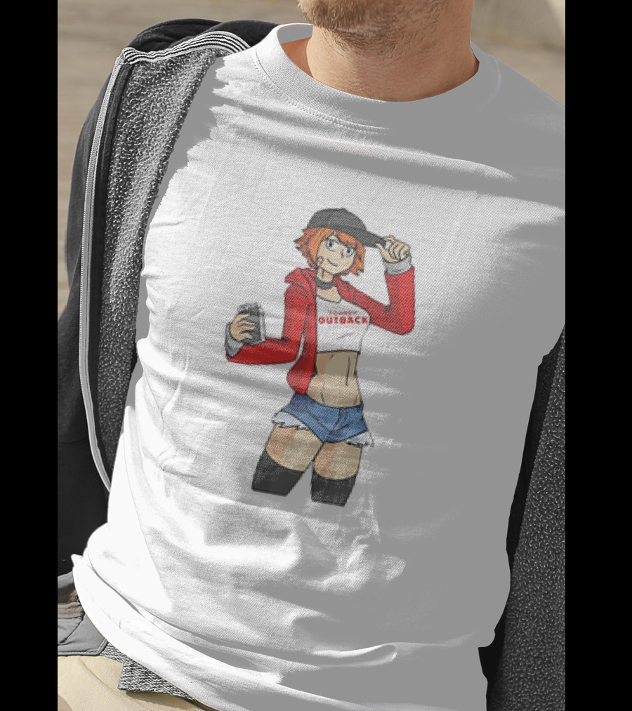 Tomboy Outback Steakhouse Anime Character With Casual Style And Red Jacket T-Shirt