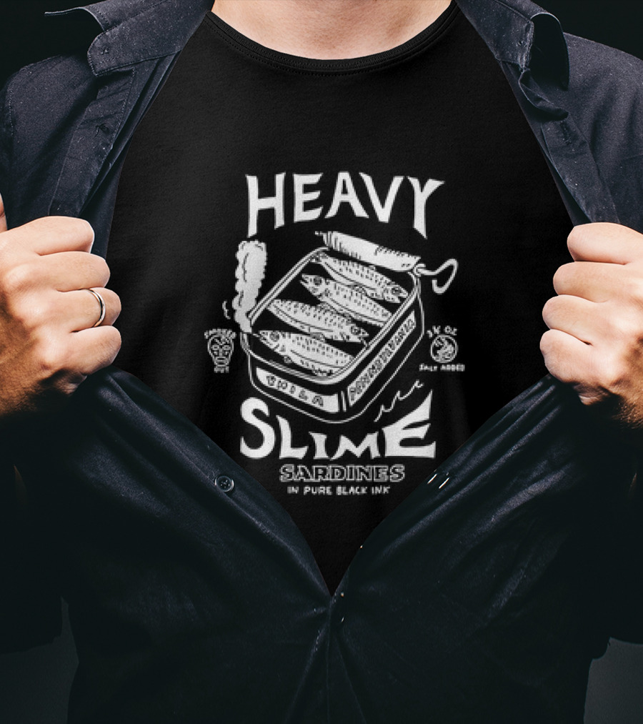 Heavy Slime Sardines In Pure Black Ink Heavy Metal Style Can T-Shirt