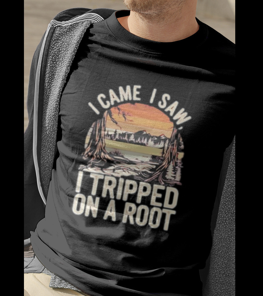 I Came I Saw I Tripped On A Root Vintage Sunset Forest Scene T-Shirt