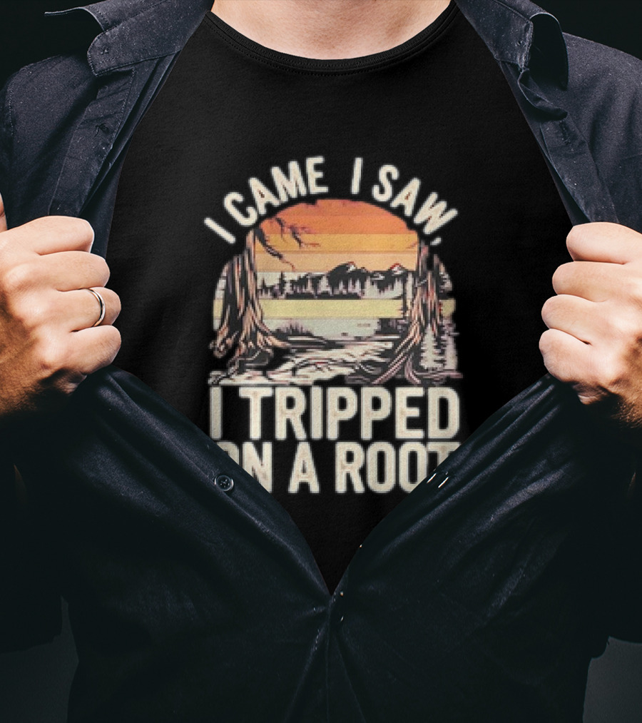 I Came I Saw I Tripped On A Root Vintage Sunset Forest Scene T-Shirt