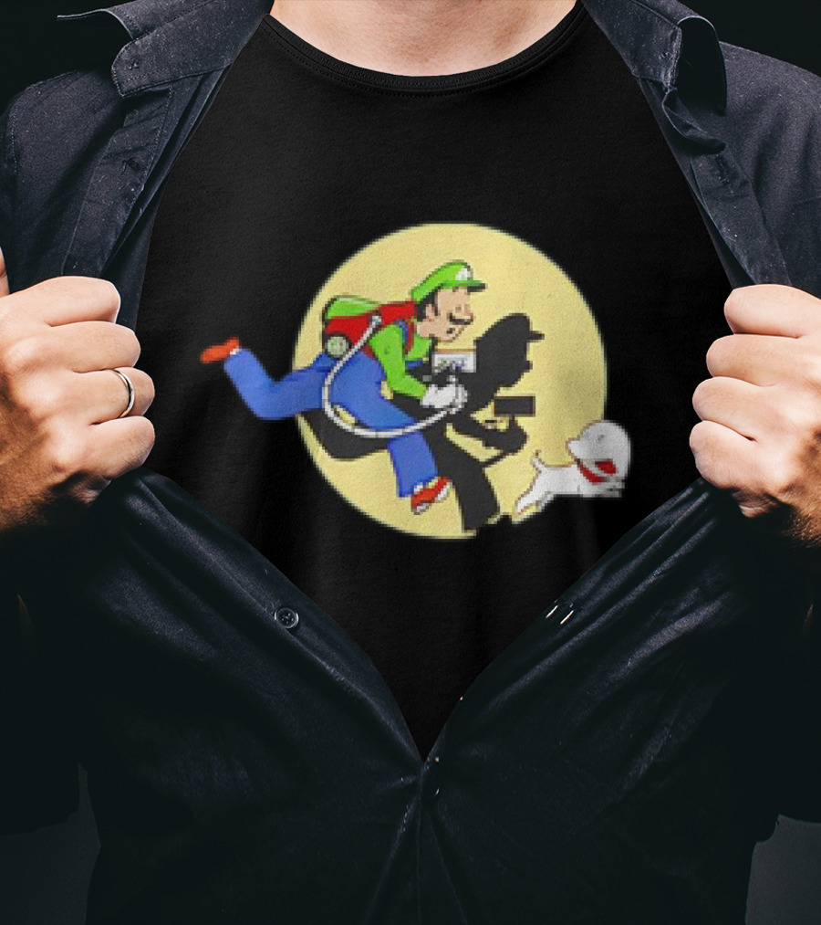 Luigi’s Mansion X The Adventures Of Tintin Luigi And Snowy Shadow Scene T-Shirt
