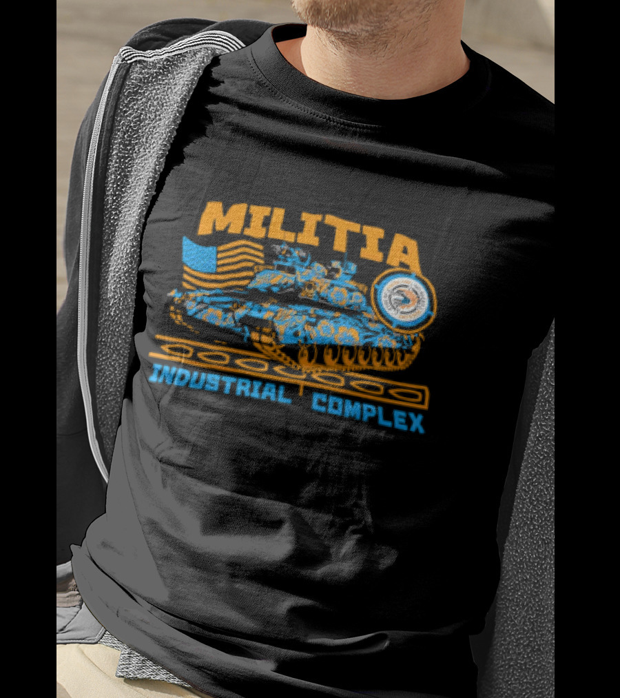 Militia Industrial Complex Tank With American Flag And Round Emblem T-Shirt