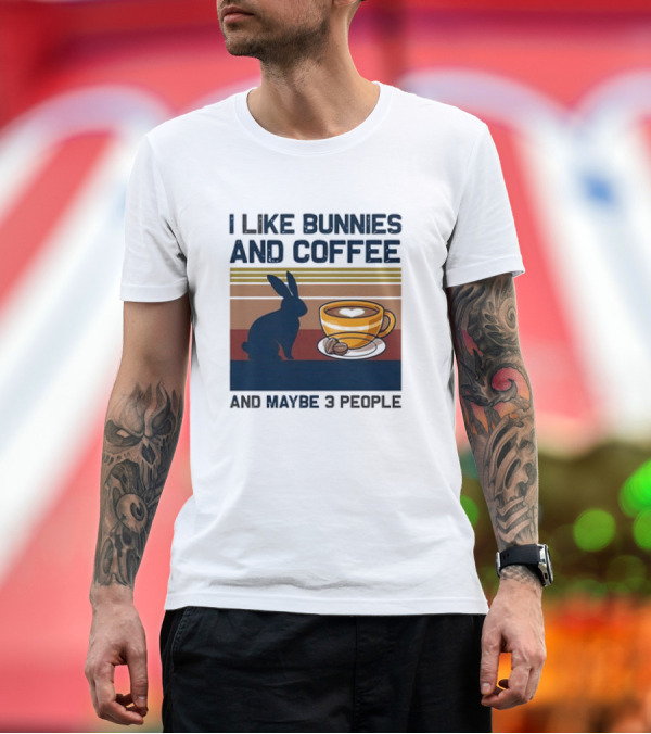 Premium T-Shirt: I Like Bunnies and Coffee and Maybe 3 People Vintage Retro Stripe T-Shirt I Like Bunnies and Coffee and Maybe 3 People Vintage Retro Stripe T-Shirt
