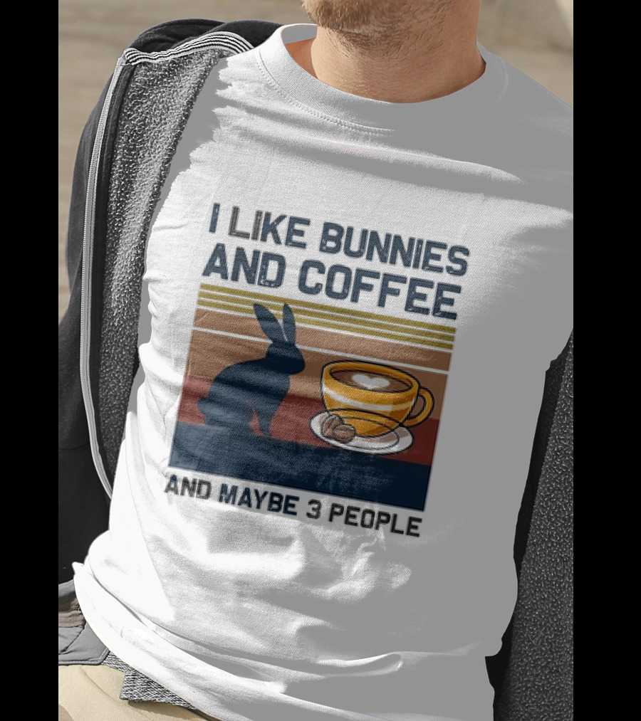 I Like Bunnies And Coffee And Maybe 3 People Vintage Retro Stripe T-Shirt