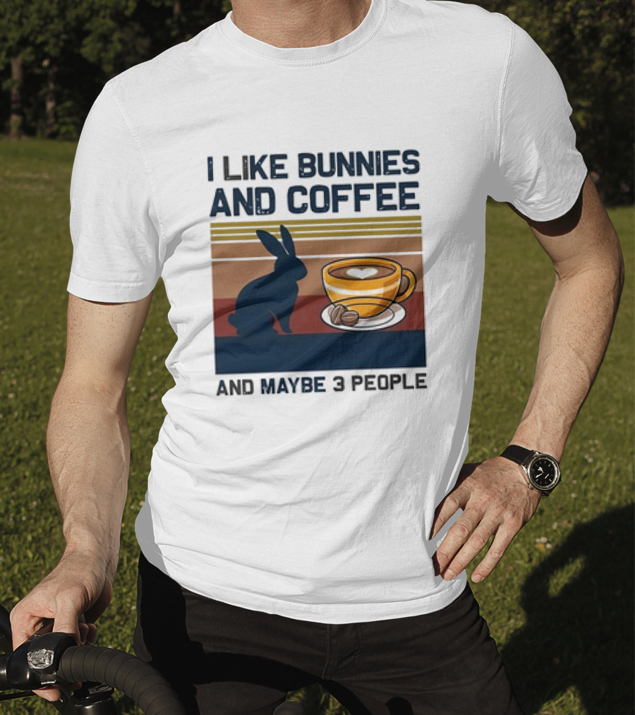 I Like Bunnies And Coffee And Maybe 3 People Vintage Retro Stripe T-Shirt