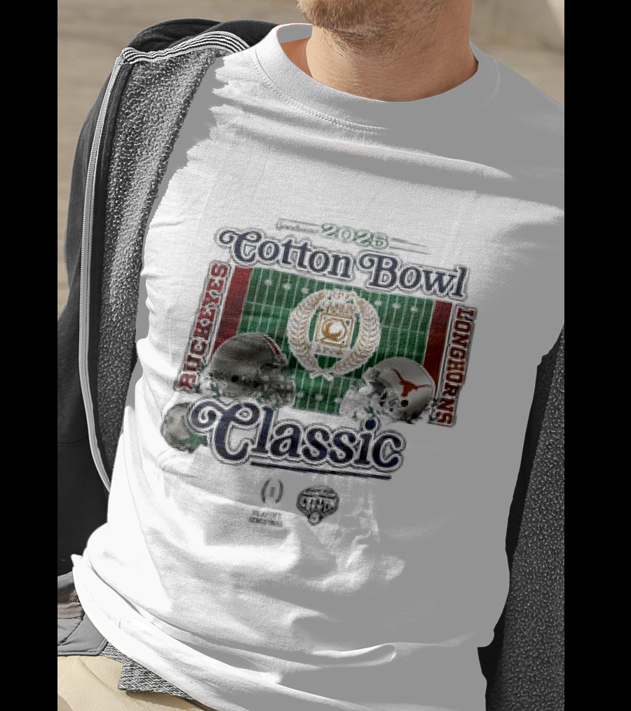 Playoff Central Ohio State Buckeyes Versus Texas Longhorns 2025 Cotton Bowl Classic Helmet Matchup T-Shirt