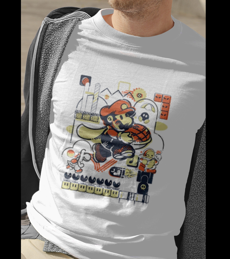 Super Mario Athletic Acrobatics With Iconic Game Elements T-Shirt