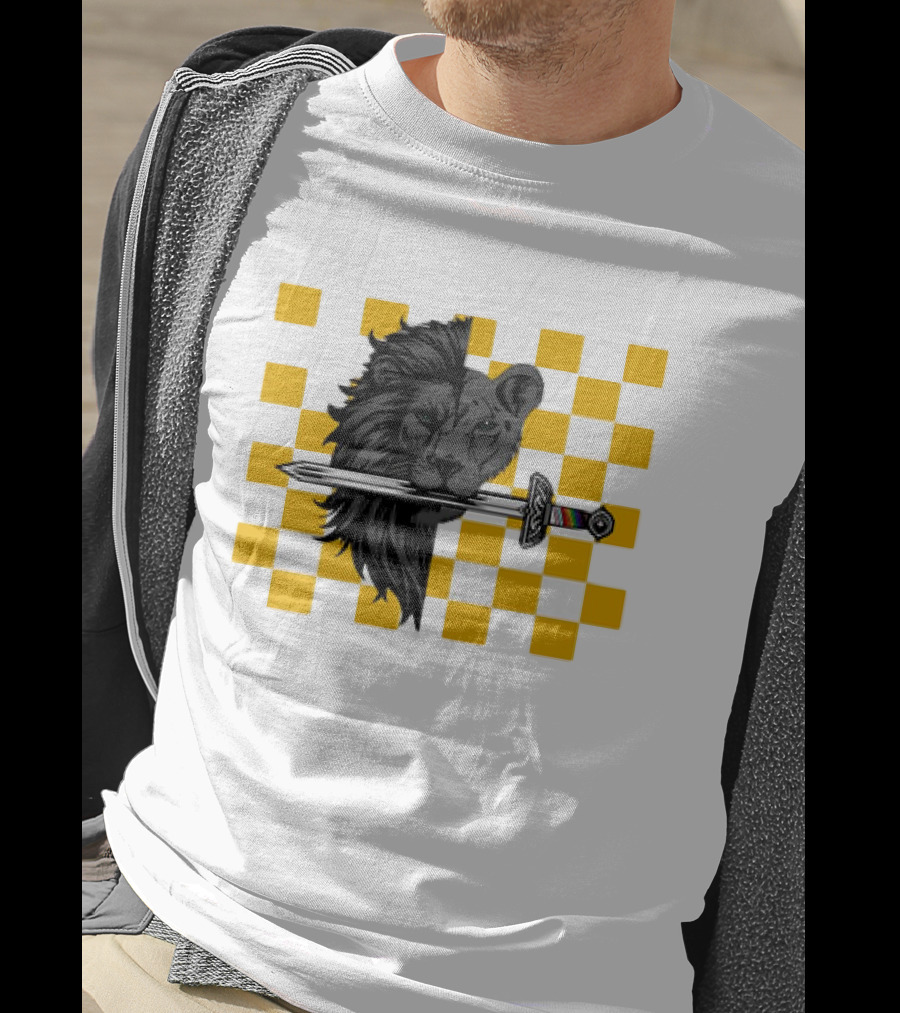 The Pride Classic Lion With Sword And Yellow Checkered Background T-Shirt