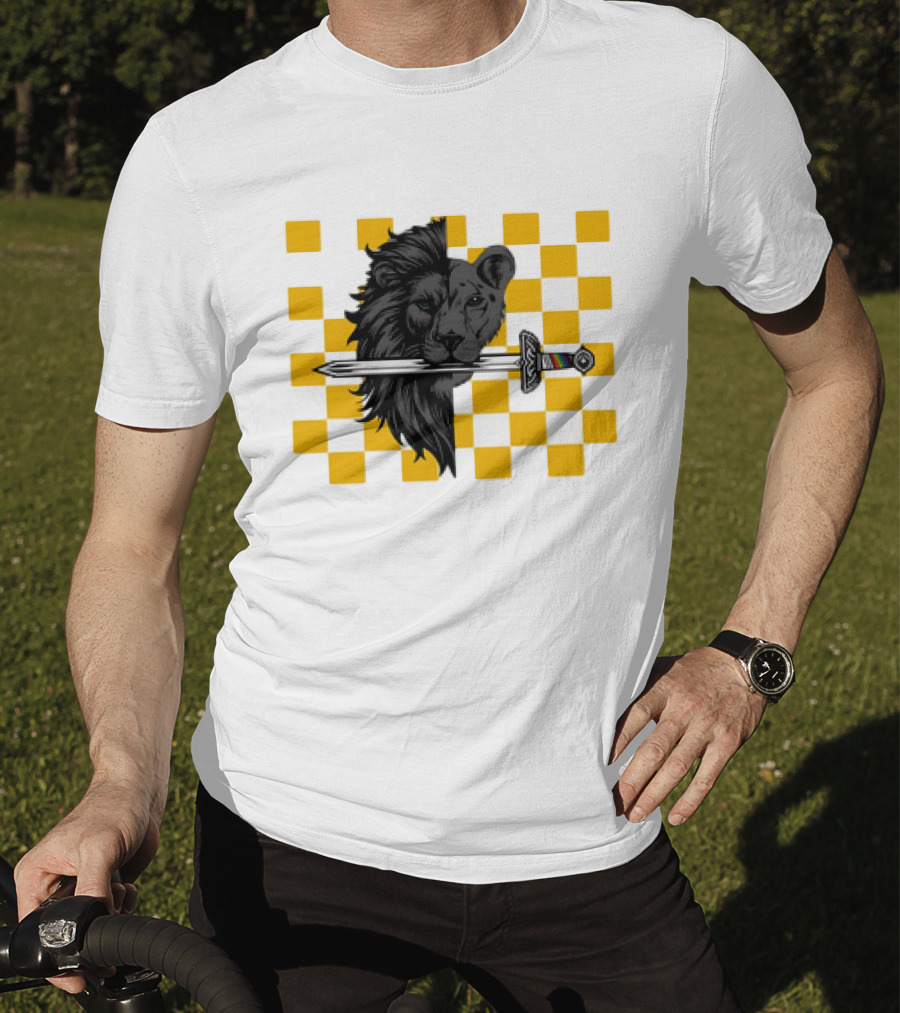 The Pride Classic Lion With Sword And Yellow Checkered Background T-Shirt