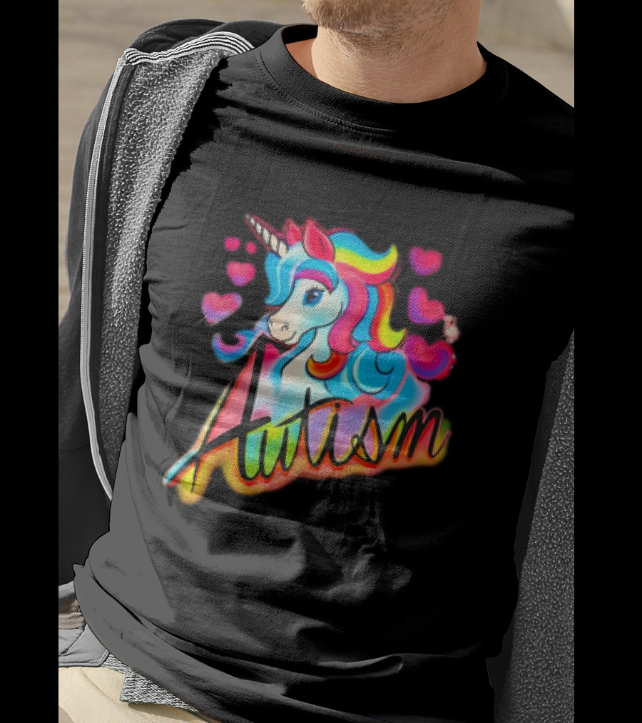 Autism Unicorn With Colorful Hearts T-Shirt