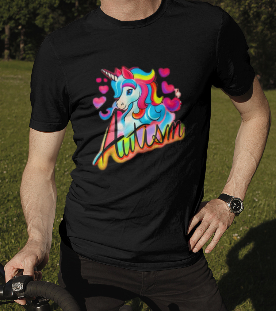 Autism Unicorn With Colorful Hearts T-Shirt
