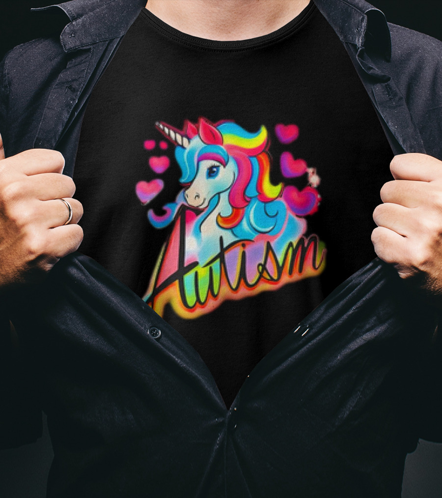 Autism Unicorn With Colorful Hearts T-Shirt