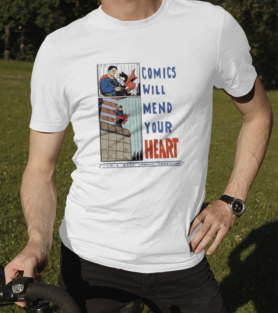 Comics Will Mend Your Heart Comic Book Couples Counseling Iconic Characters Embrace T-Shirt