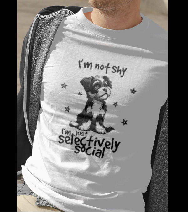 I'm Not Shy I'm Just Selectively Social Dog Surrounded By Stars T-Shirt