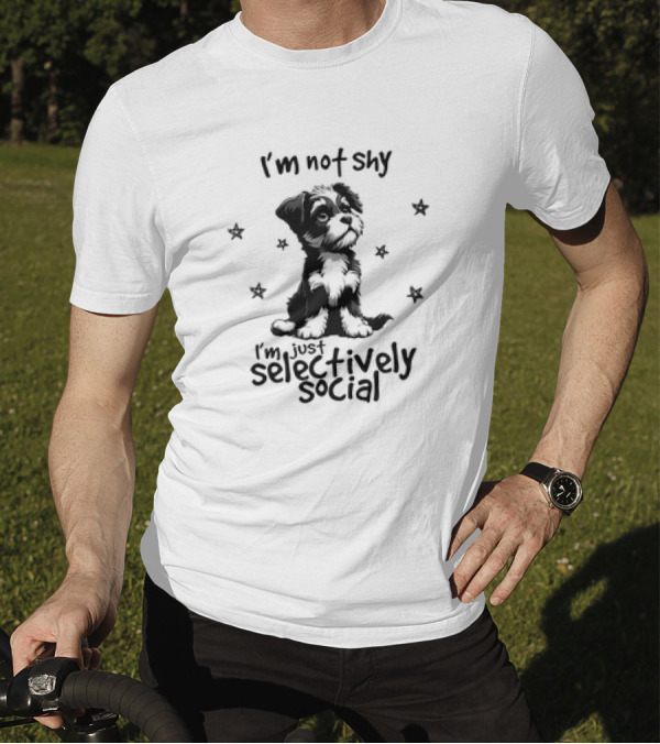 I'm Not Shy I'm Just Selectively Social Dog Surrounded By Stars T-Shirt