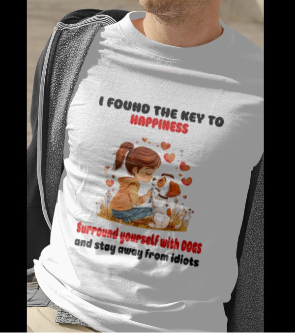 I Found The Key To Happiness Surround Yourself With Dogs And Stay Away From Idiots Hearts Girl Puppy T-Shirt