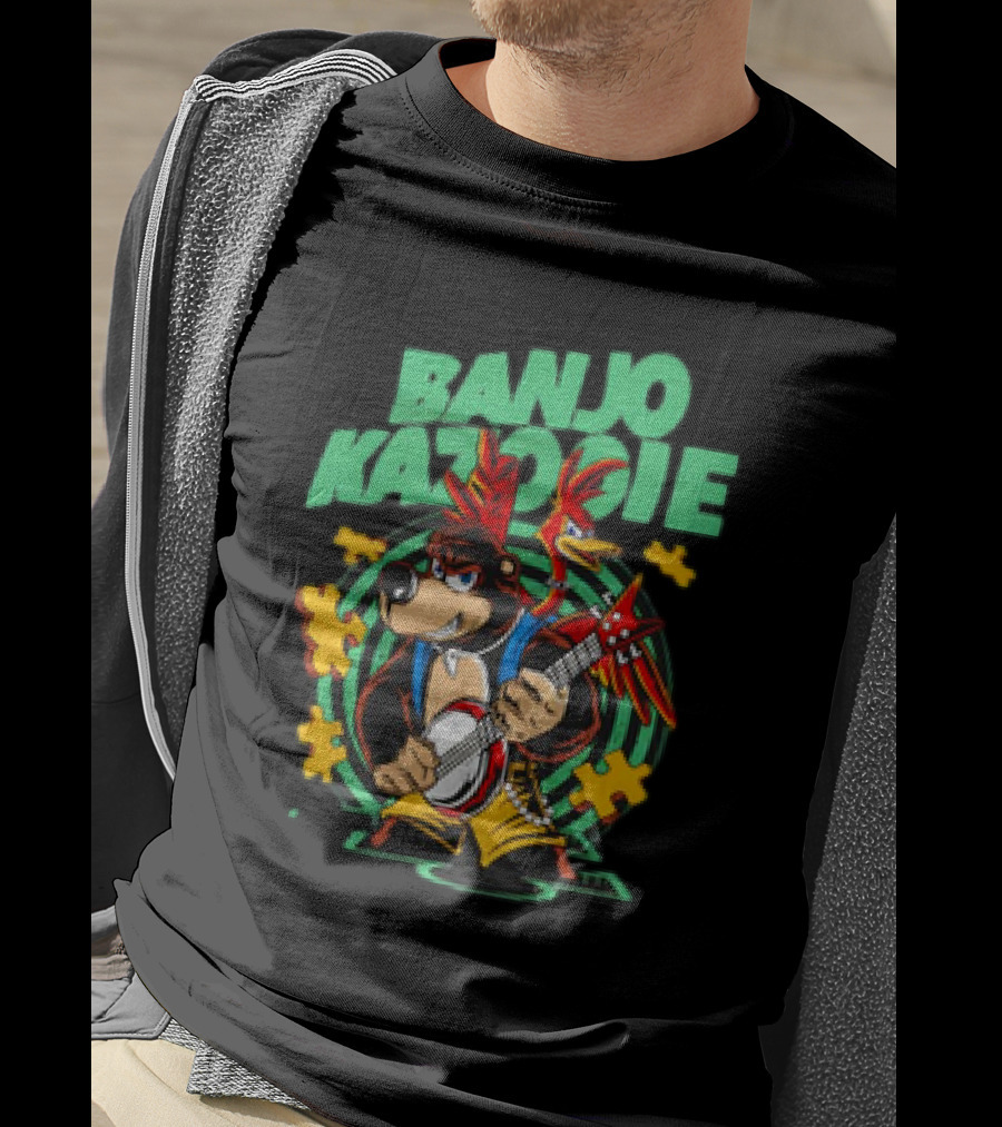 Banjo Kazooie Bear With Electric Banjo And Jiggy Pieces T-Shirt