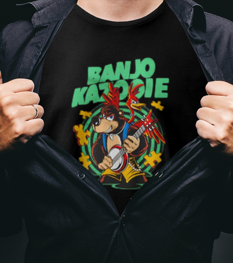 Banjo Kazooie Bear With Electric Banjo And Jiggy Pieces T-Shirt