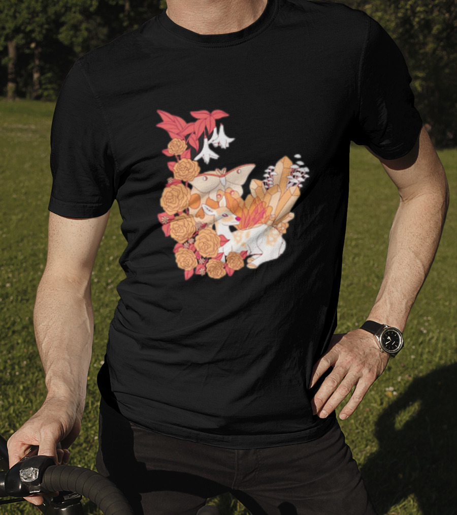 Mystical Forest Fawn Surrounded By Roses And Butterflies T-Shirt