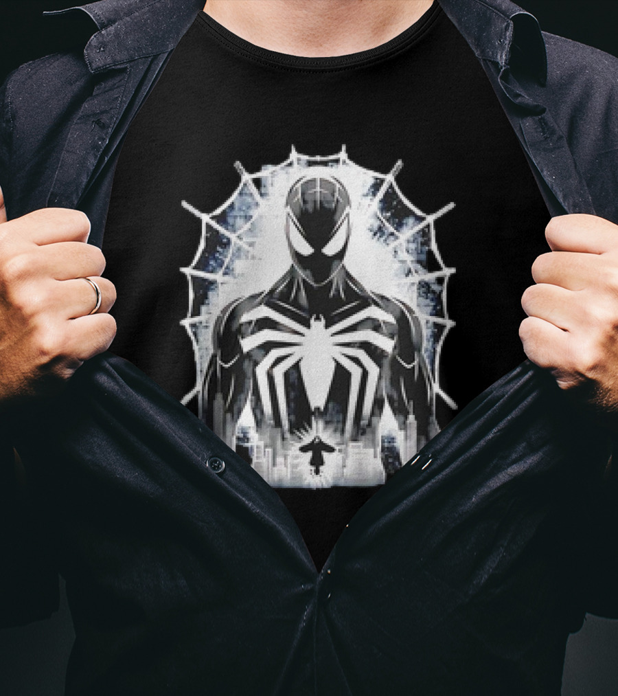 Spider-Man Noir Venom Symbiote Urban Web Cityscape T-Shirt