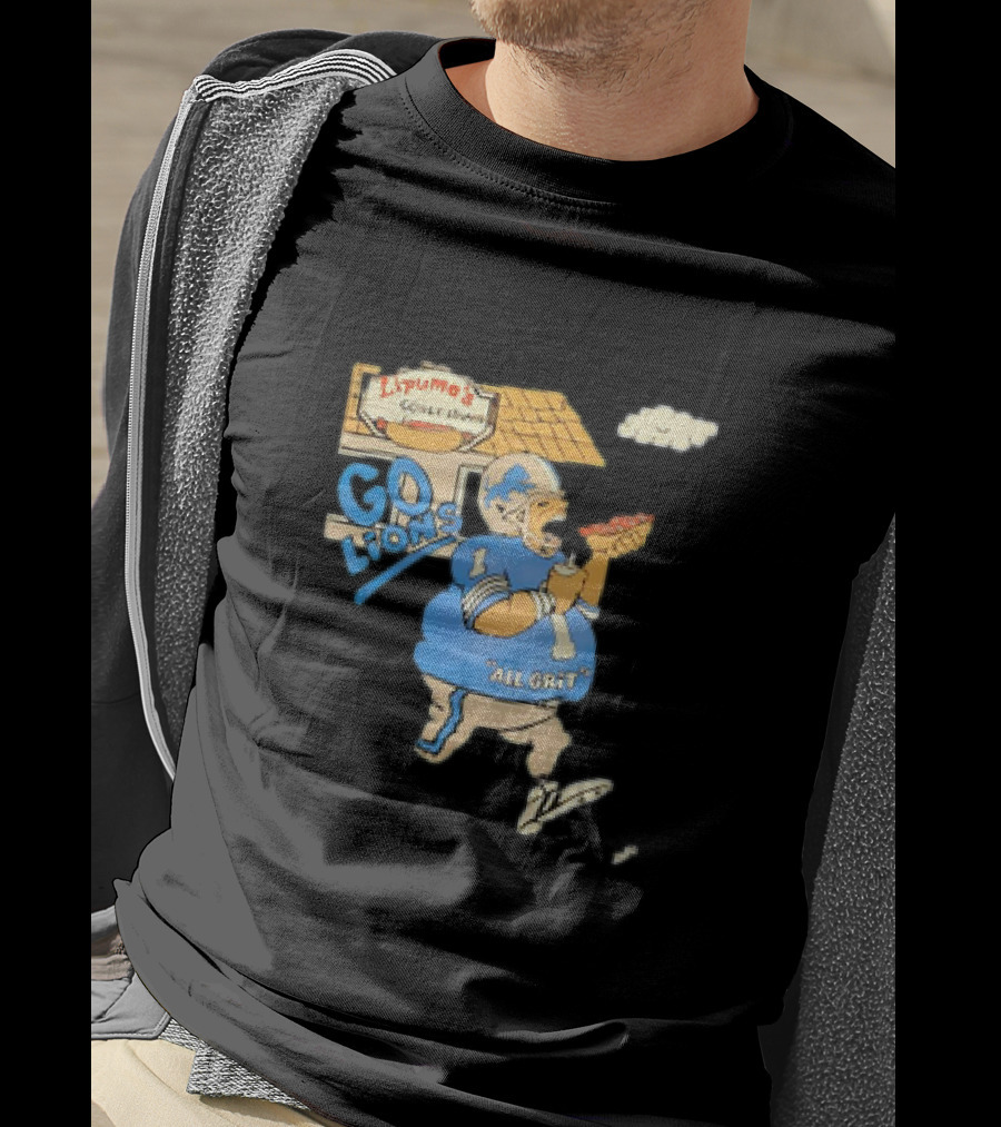 Lipuma’s Coney Island Go Lions All Grit Detroit Lions Football Player Eating Hot Dog T-Shirt