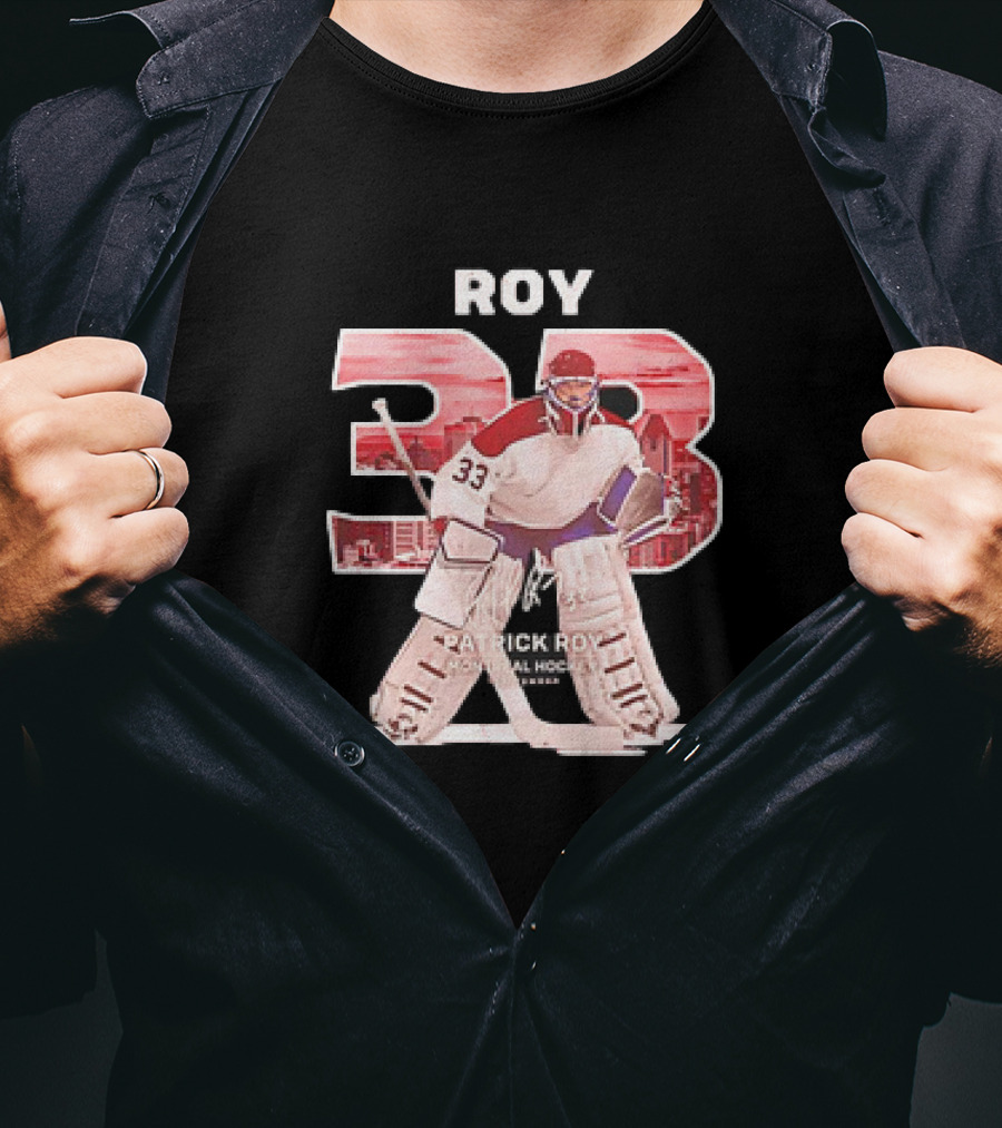 Patrick Roy 33 Montreal Hockey NHL Throwback Vintage Signature T-Shirt