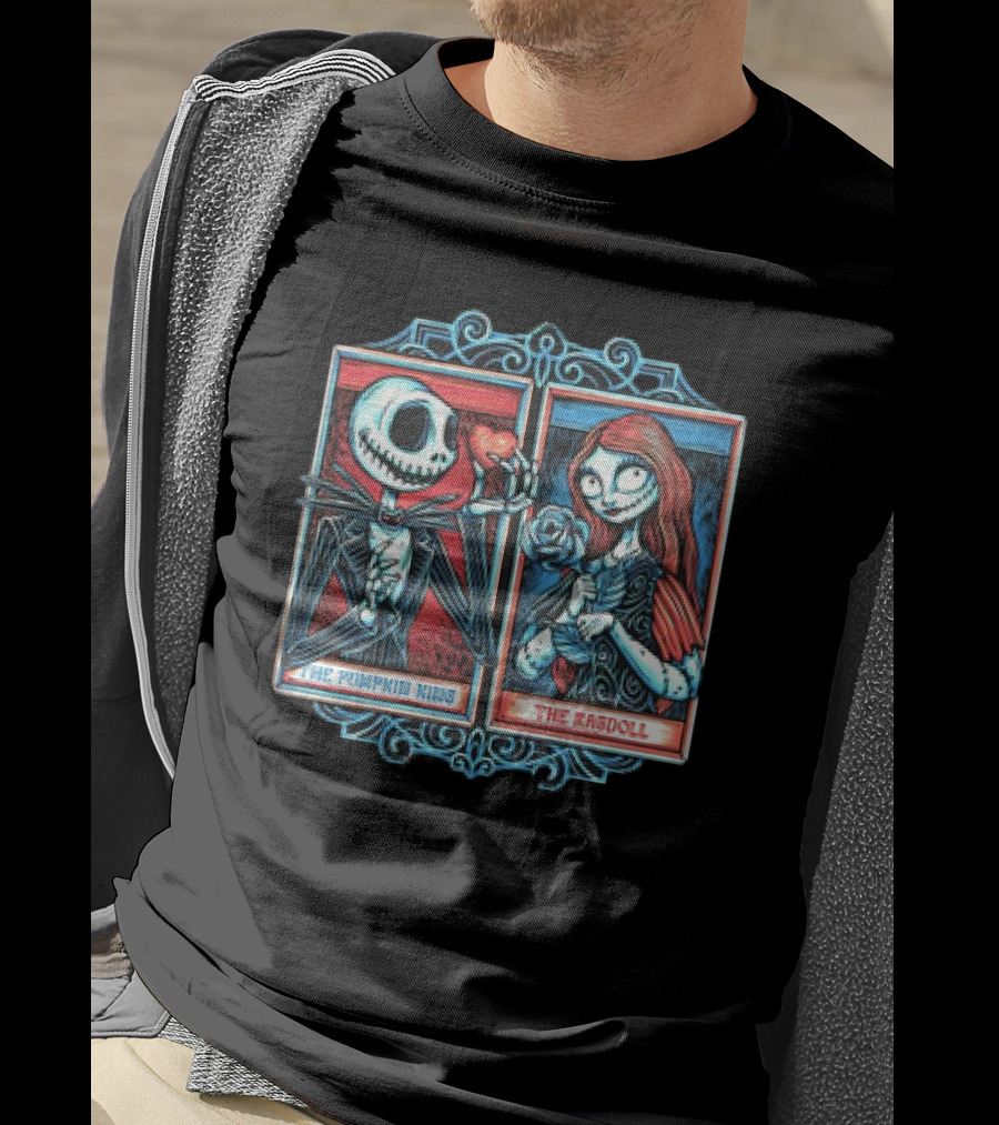 Skeleton Romance Jack Skellington The Pumpkin King And Sally The Ragdoll Heart And Rose T-Shirt