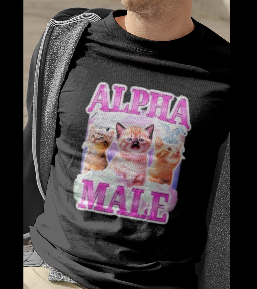 Alpha Male Cat Trio With Rainbow Unicorns And Clouds T-Shirt
