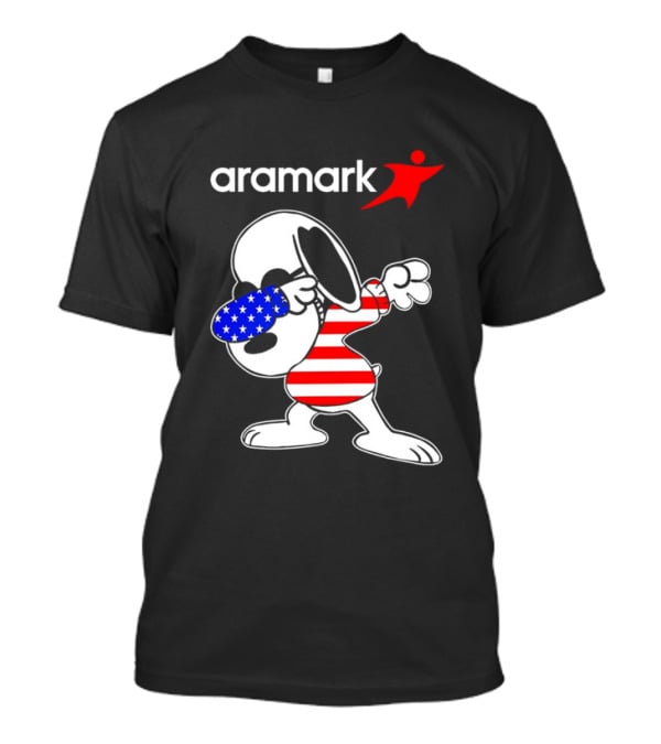 Aramark Snoopy Dabbing American Flag Red White Blue Character T-Shirt
